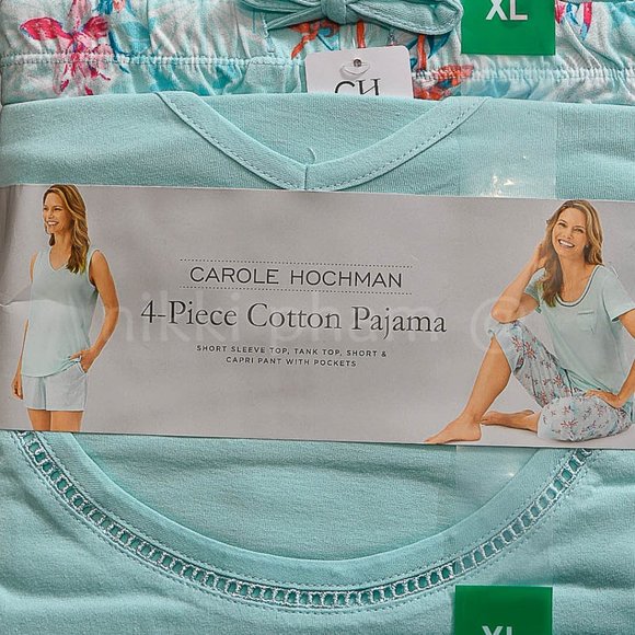 NWT Carole Hochman Ladies' 4-piece Pajama Set light blue - Picture 2 of 6
